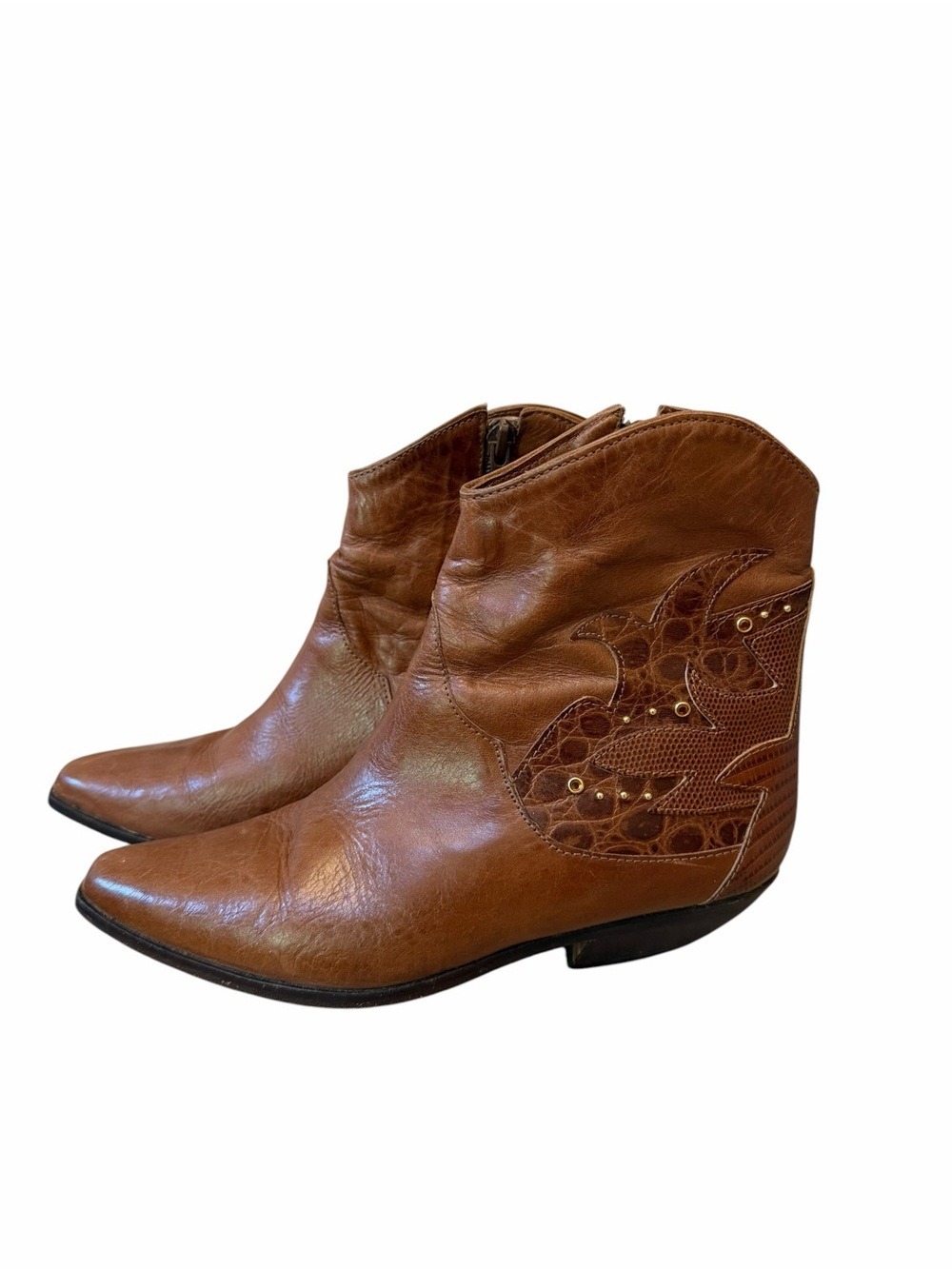 Circle S Ltd. Tremor Women's Cognac Multi Leather Western Ankle Boots Vintage 6